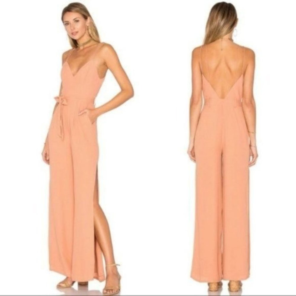 Lovers + Friends Peach V-Neck Wide-Leg Jumpsuit